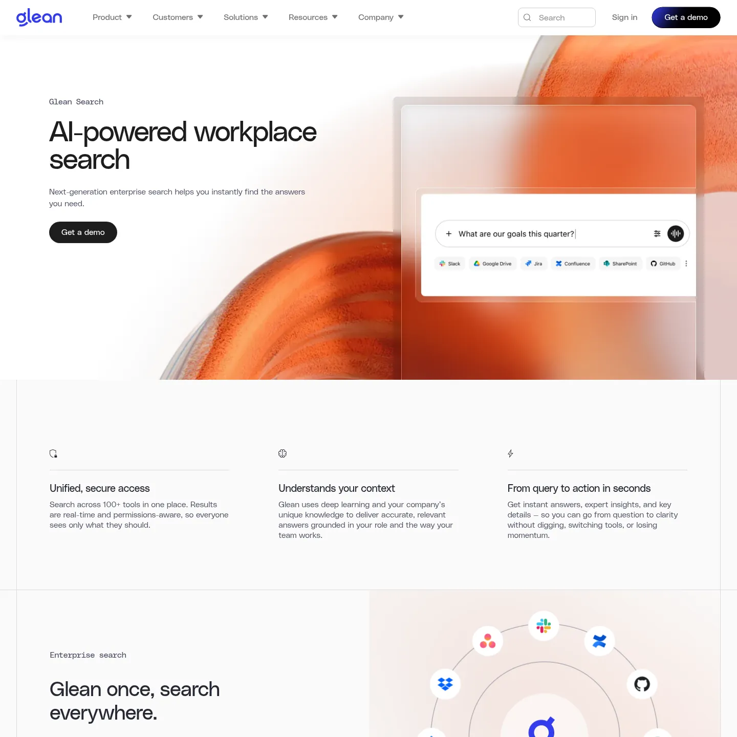 Glean's enterprise-search product page