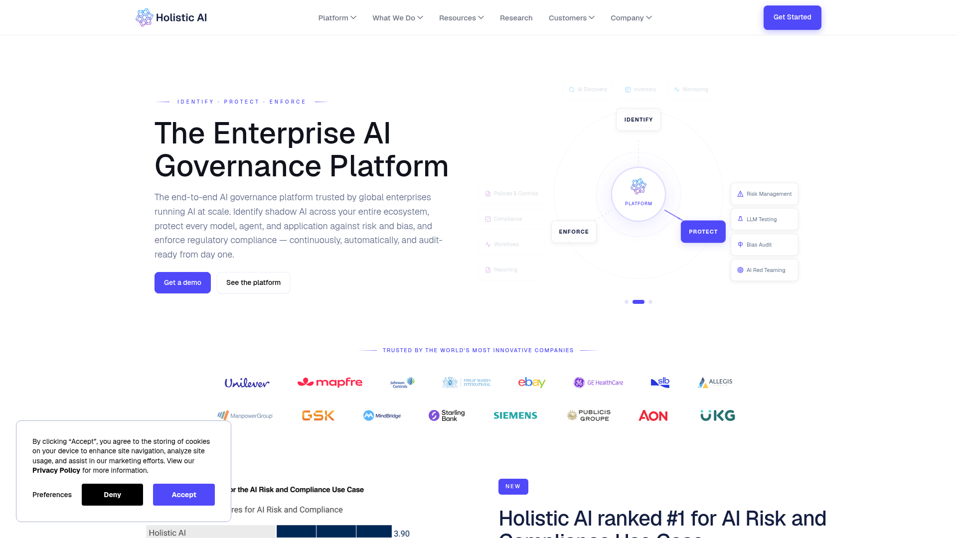 Holistic AI governance platform page