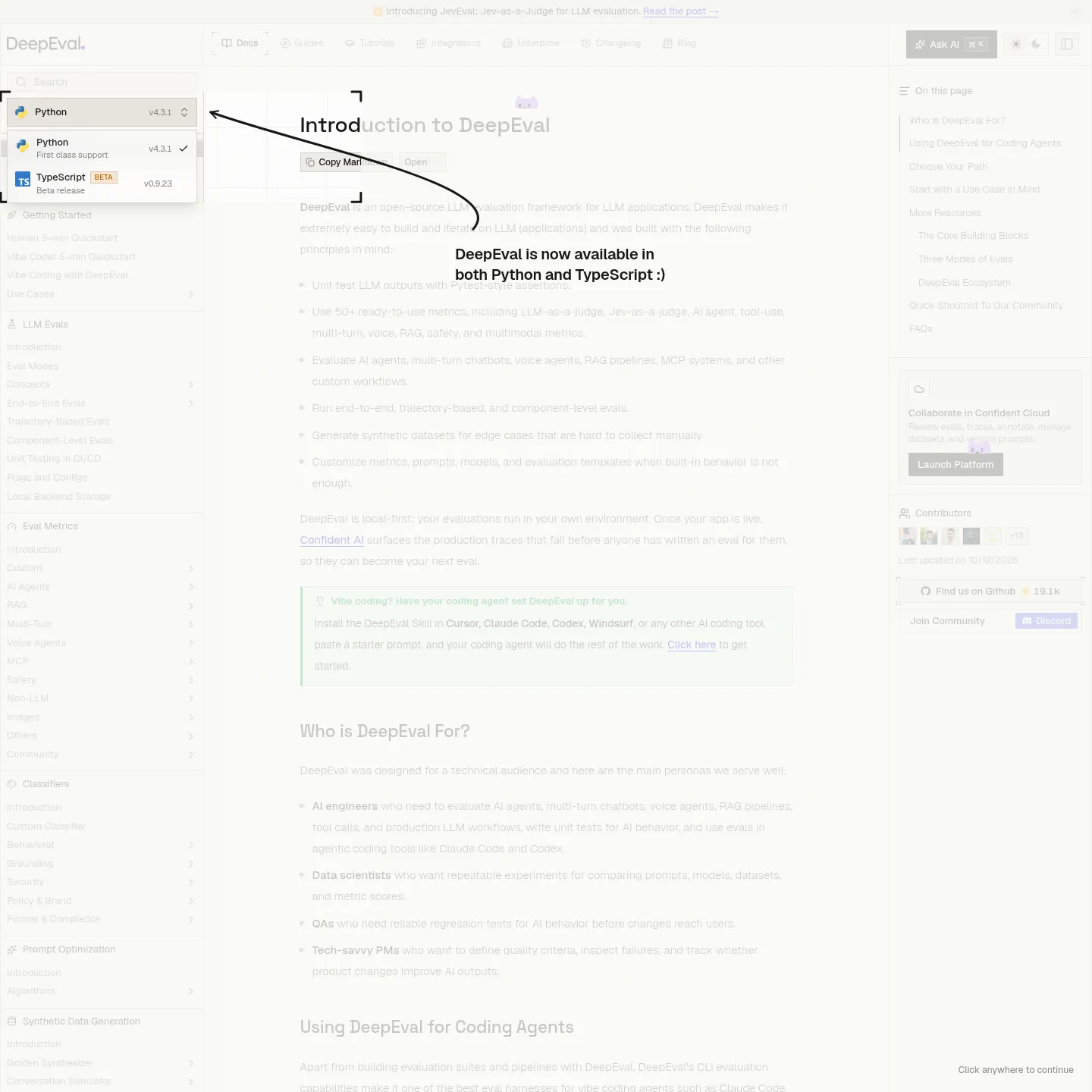 DeepEval documentation describing evaluation test cases and supported evaluation scopes