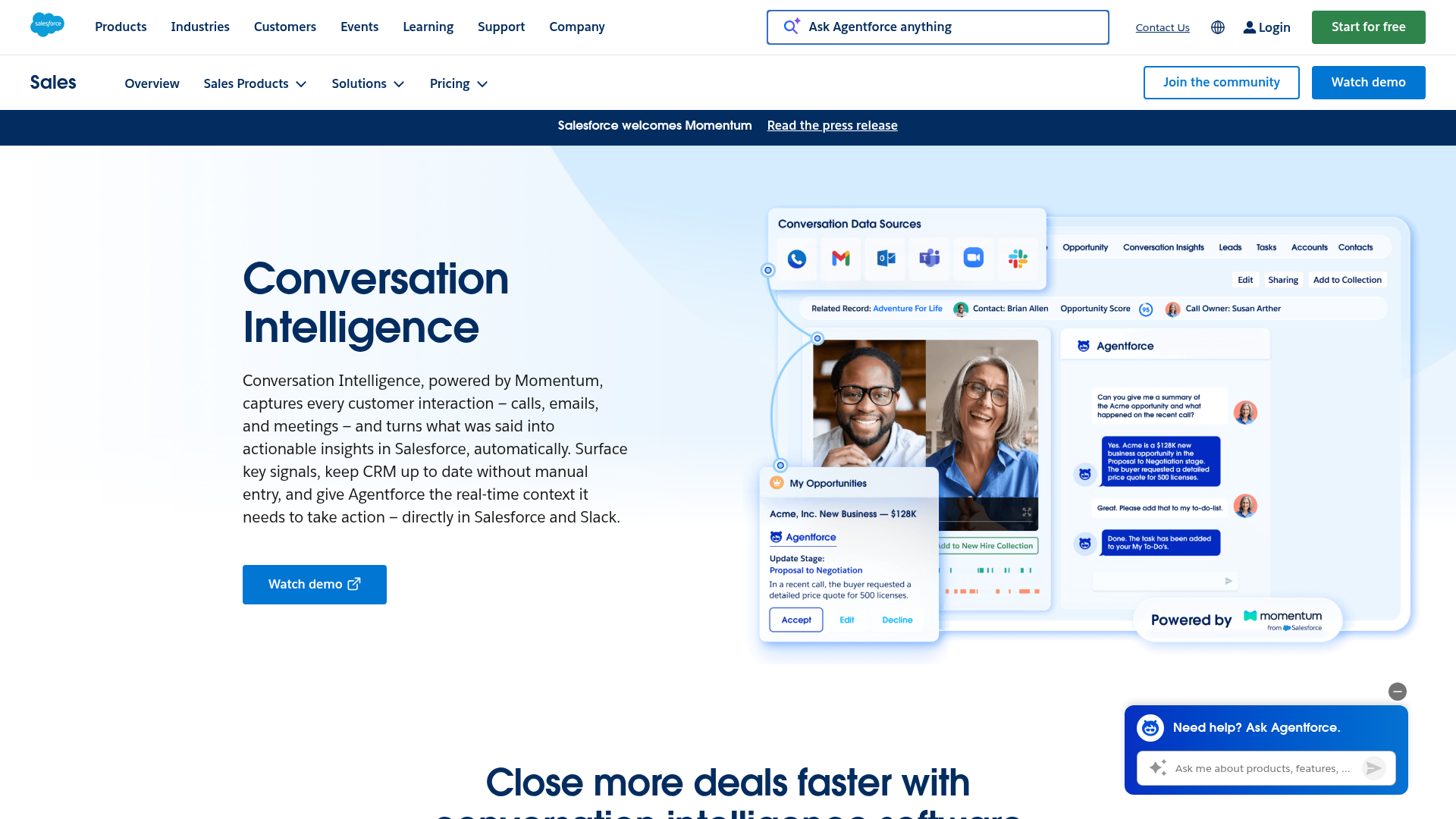 Salesforce Einstein Conversation Insights screenshot