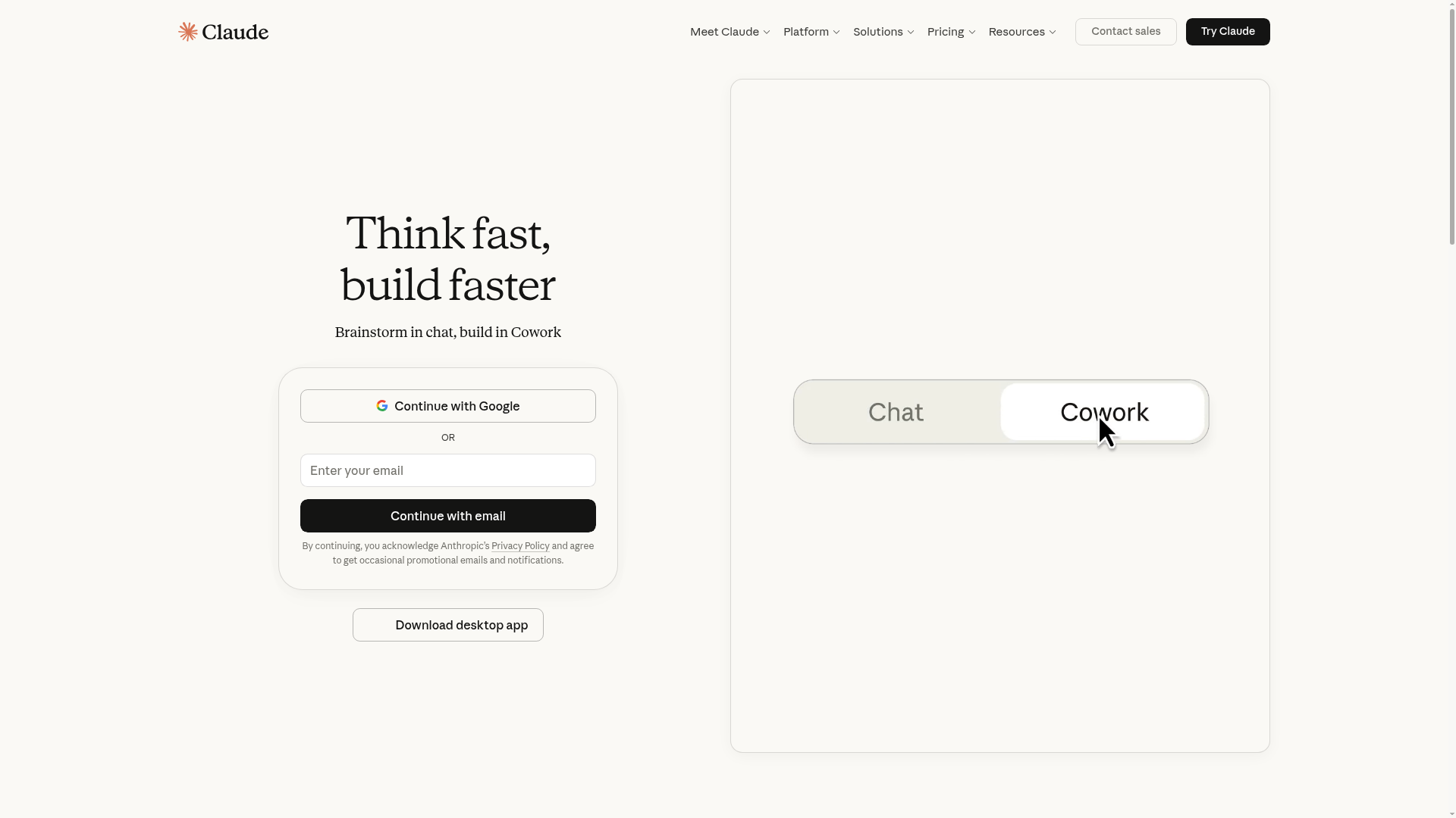 Claude homepage screenshot