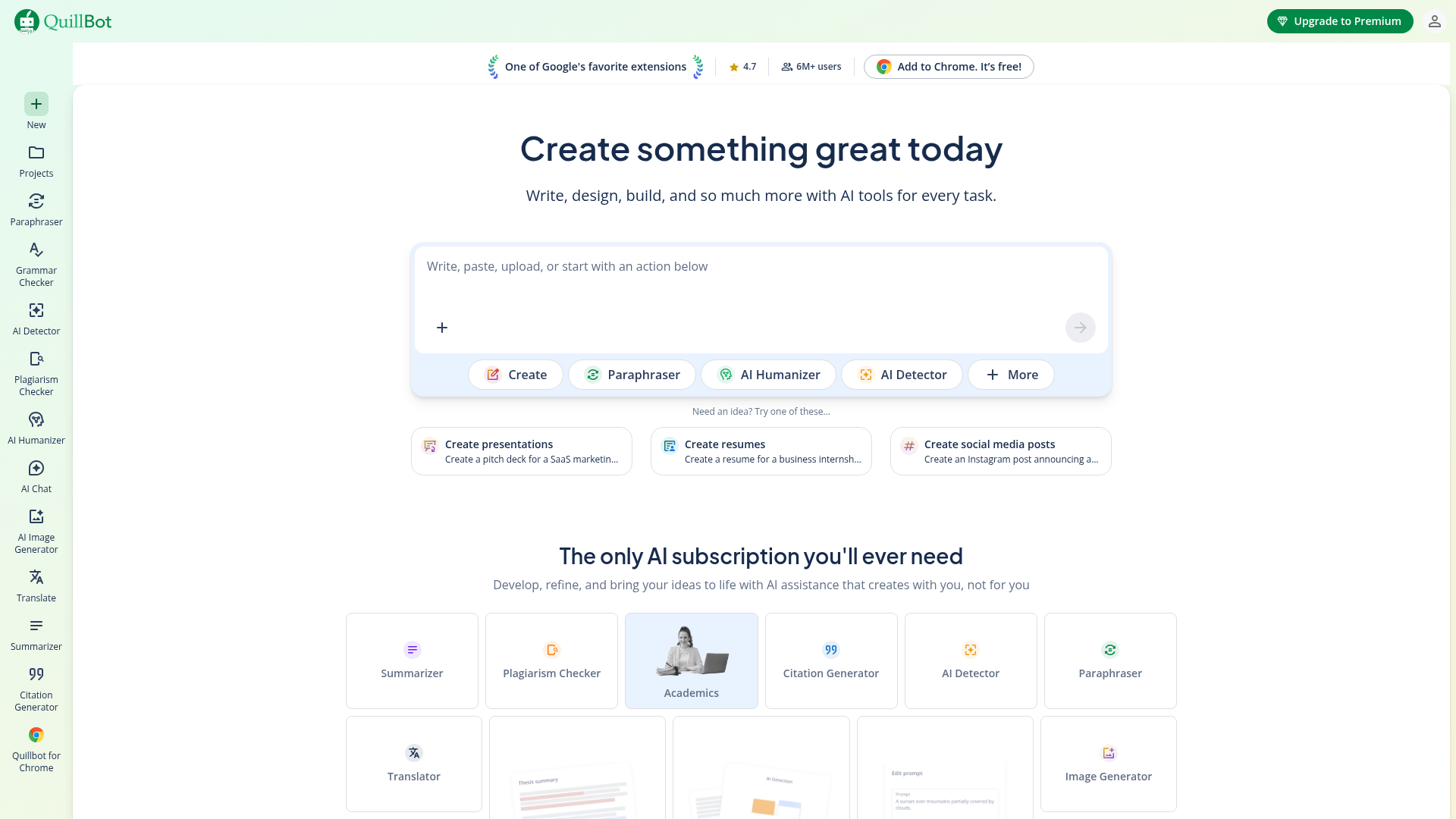QuillBot homepage screenshot