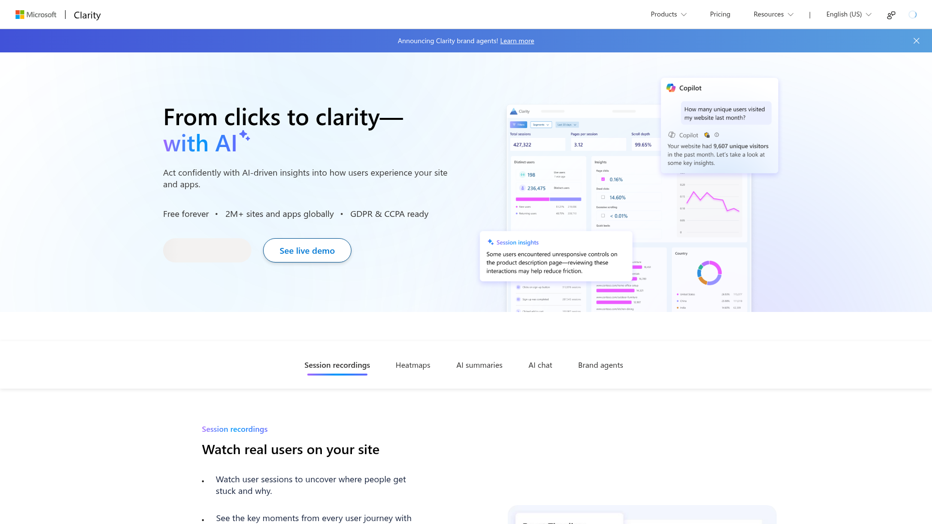 Microsoft Clarity screenshot
