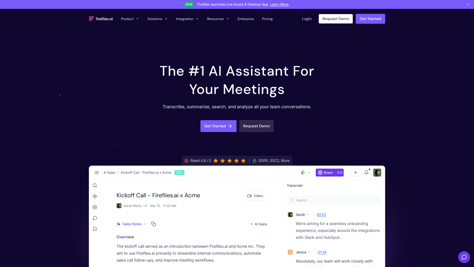 Fireflies.ai conversation intelligence dashboard