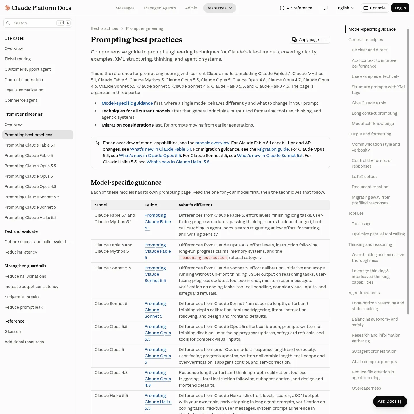Anthropic's official Claude prompting best-practices documentation