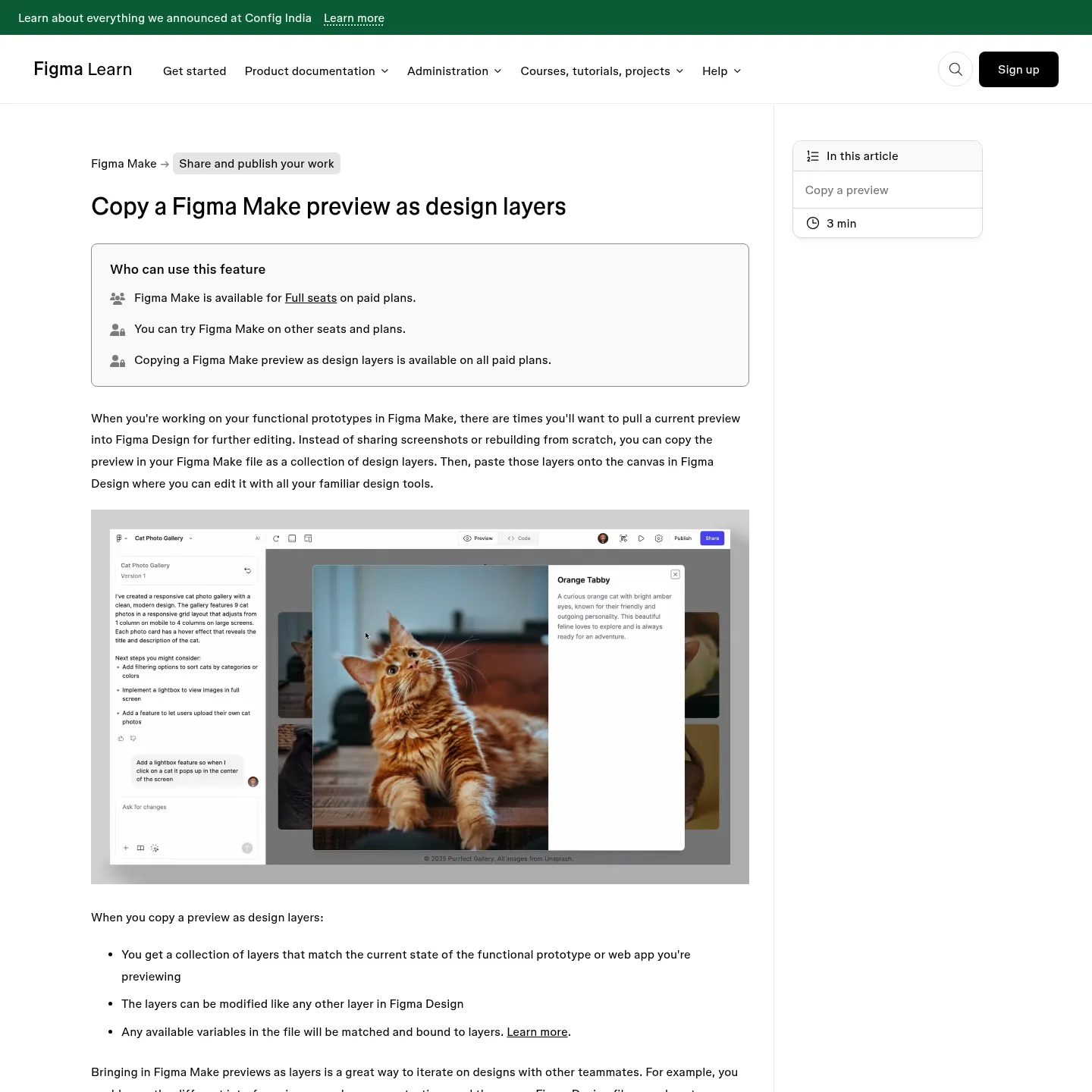 Figma's Copy design documentation explaining editable preview snapshots