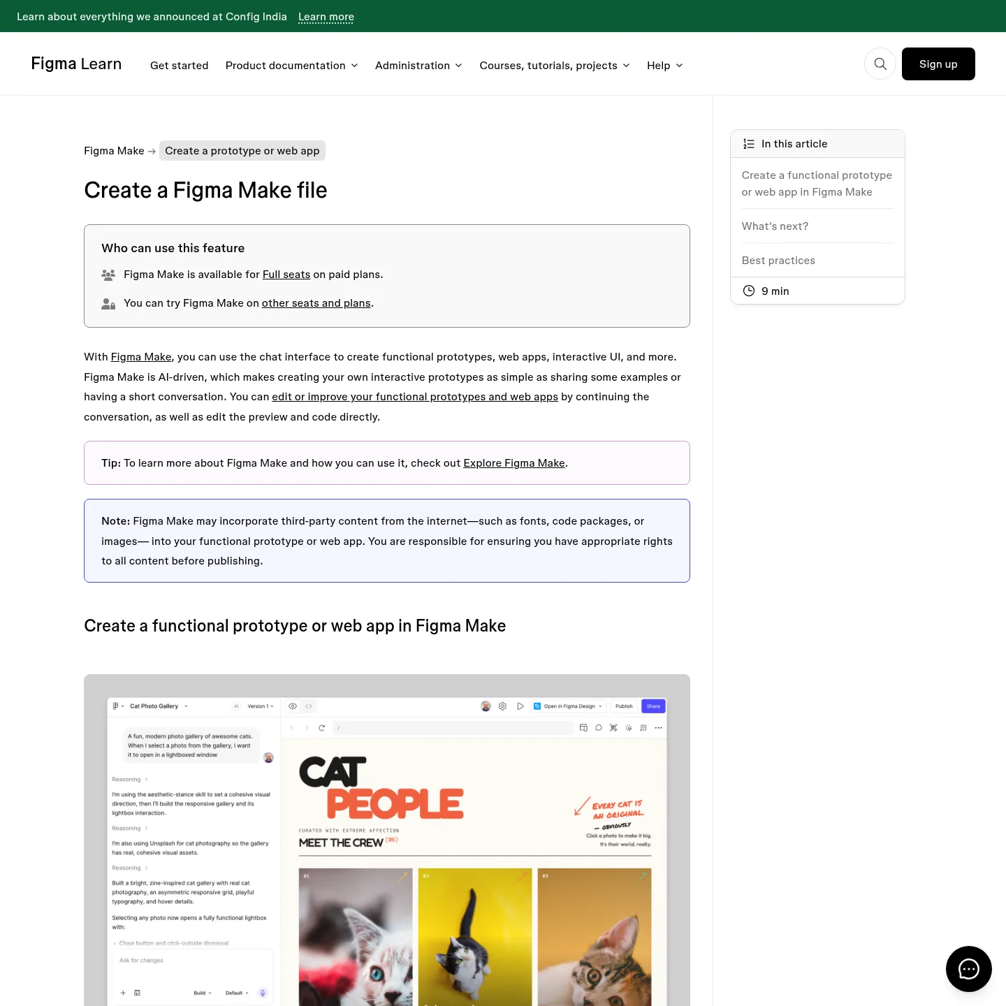 Figma's public Make creation guide with the prompt and preview workflow