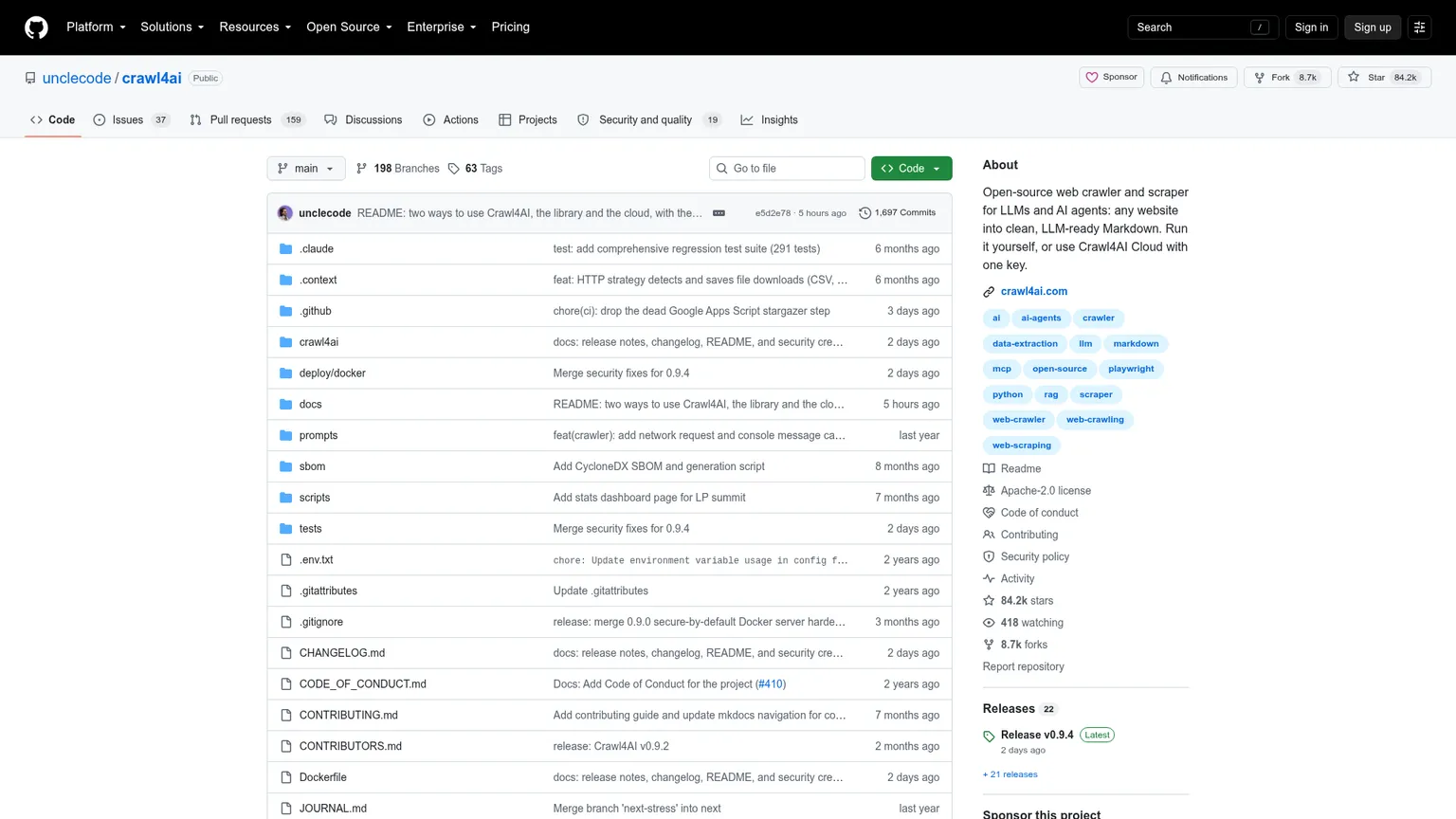 Crawl4AI-Repository auf GitHub mit dem Open-Source-Webcrawler