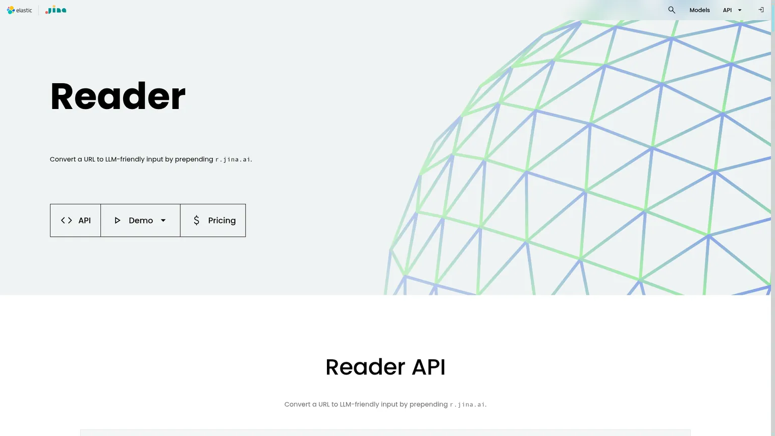 Jina-Reader-Seite mit URL-zu-Markdown-Konvertierung und Steuerelementen für strukturiertes JSON