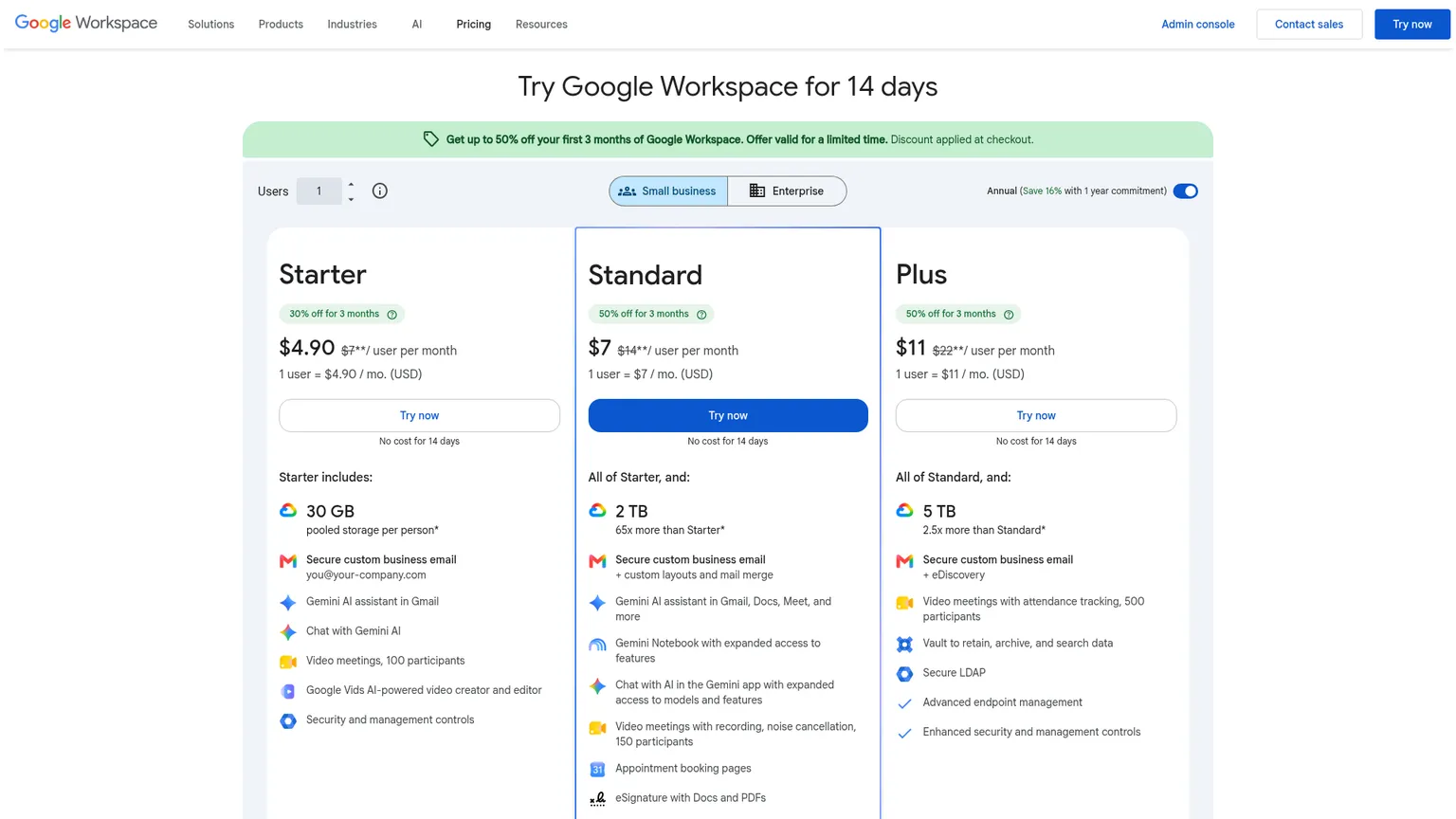 Google-Workspace-Preise mit enthaltenem Gemini in Gmail