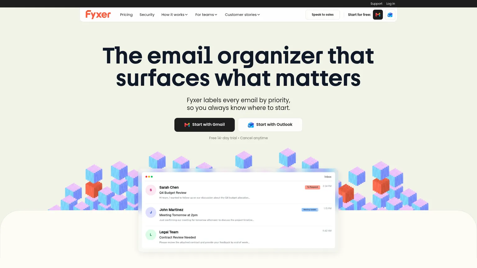 Fyxers Seite zur E-Mail-Organisation erläutert die Kennzeichnung nach Priorität