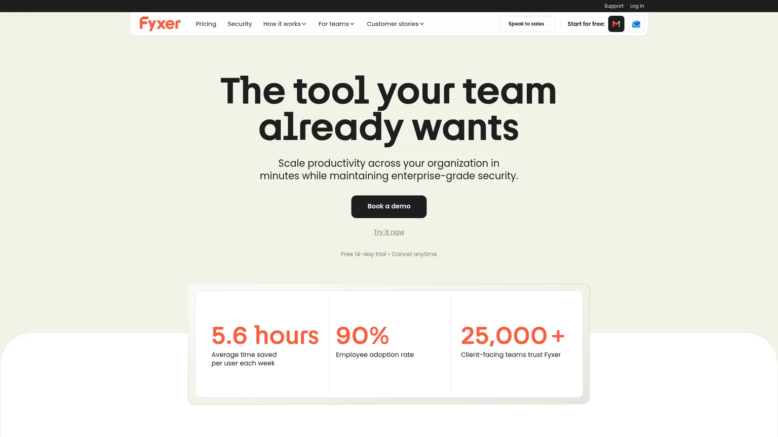 Fyxers Team-Seite stellt die Zusammenarbeit in Organisationen vor