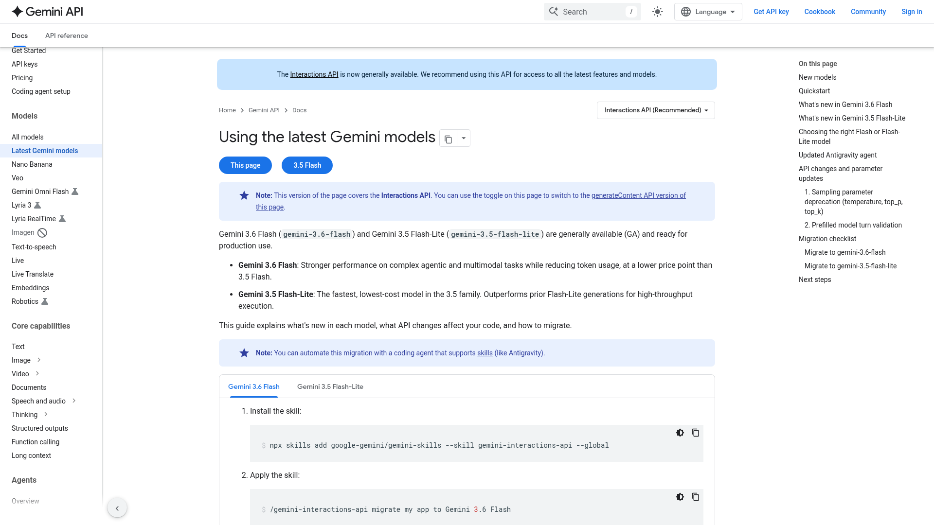 Google's Gemini 3.6 Flash model and migration documentation