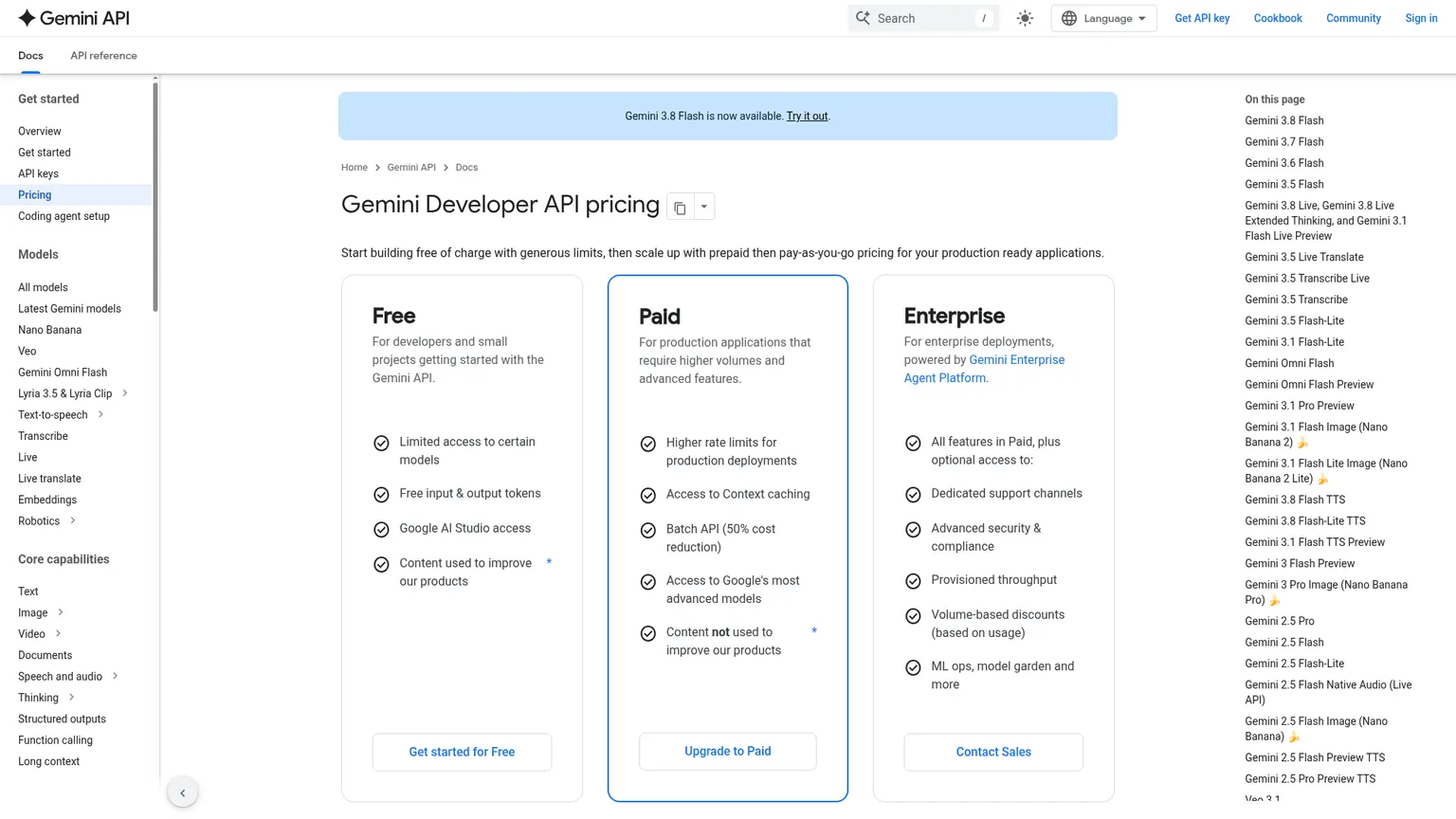 Preisseite der Google Developer API mit den aktuellen Tokenpreisen für Text-to-Speech