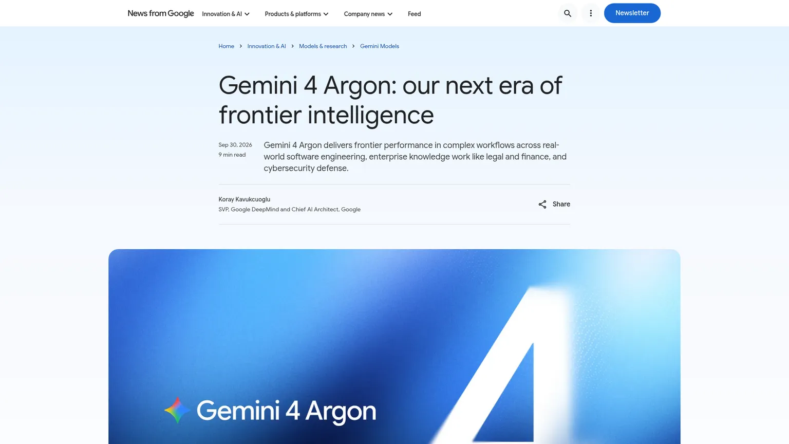 Anuncio de Gemini 4 Argon de Google, con fecha y detalles del lanzamiento y del despliegue
