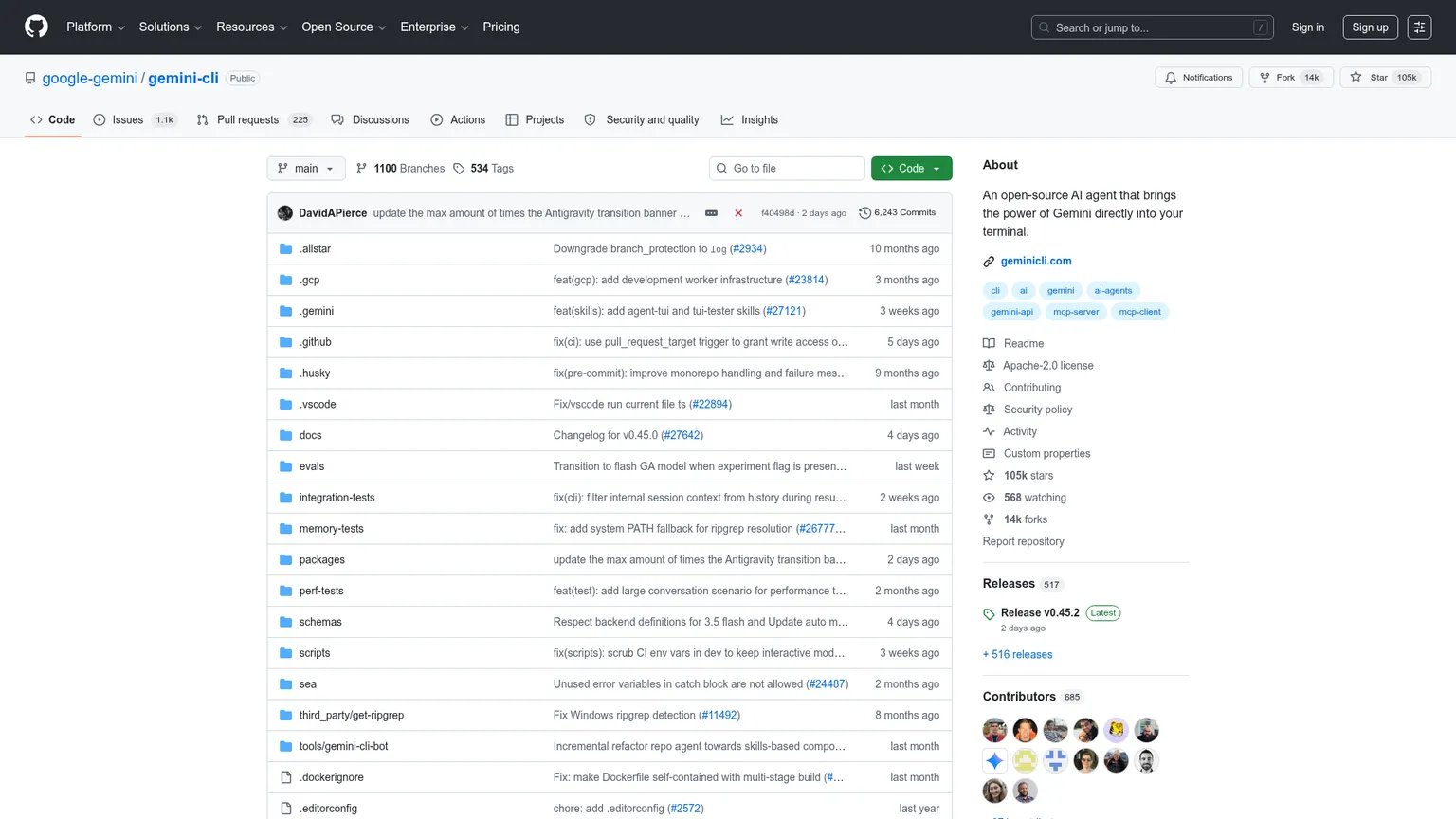 GitHub의 Gemini CLI 오픈 소스 저장소