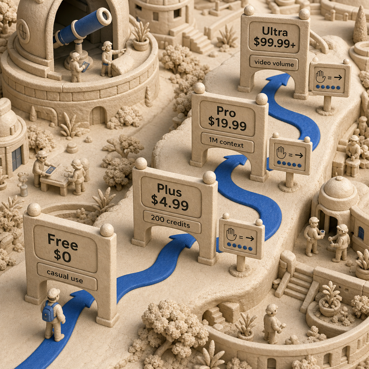 Decision path from Gemini Free to Plus, Pro, and Ultra based on the limit a user reaches