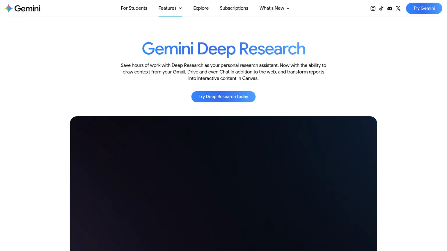 Gemini Deep Research Funktionsseite