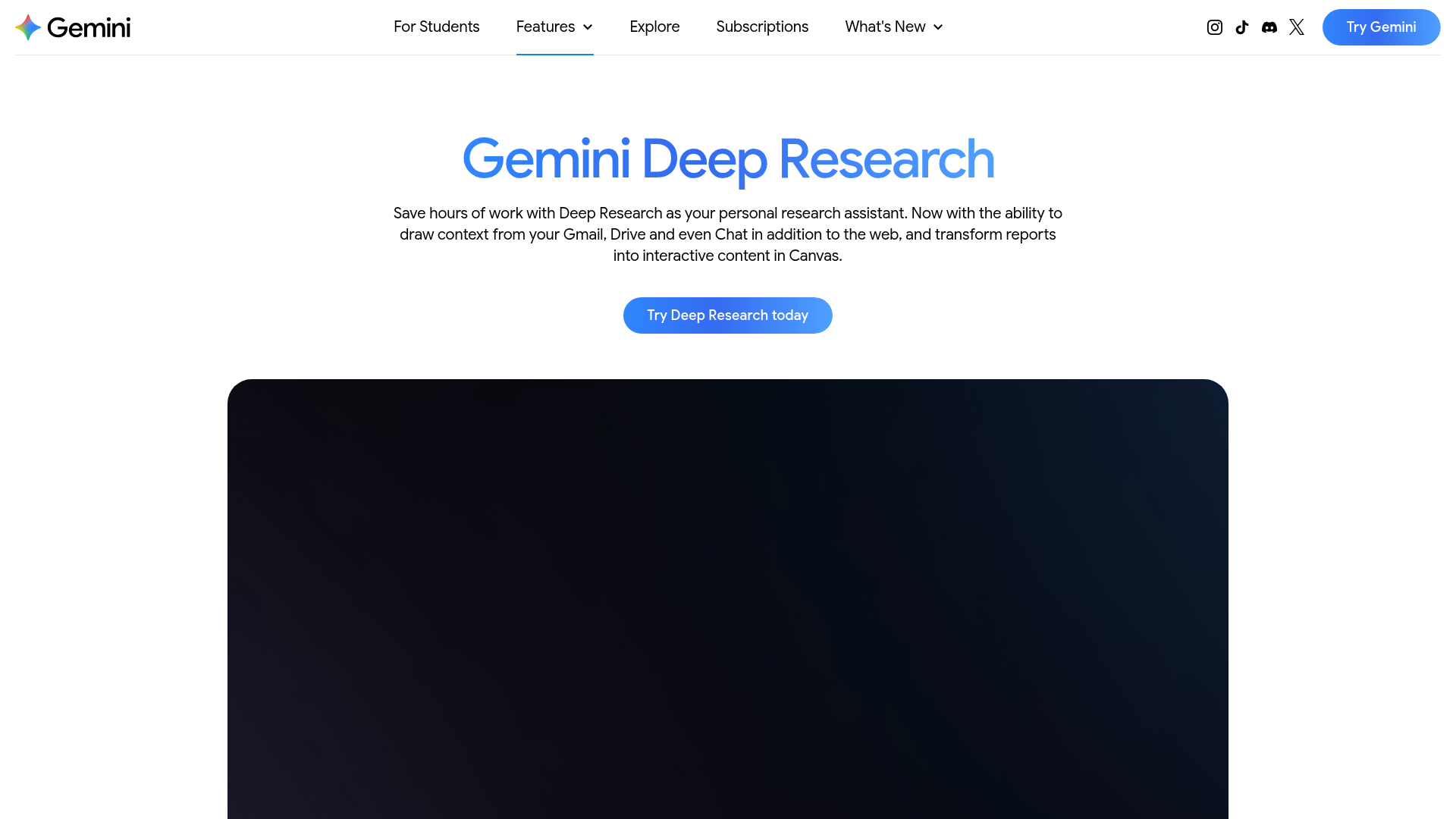 Google Gemini Deep Research feature page