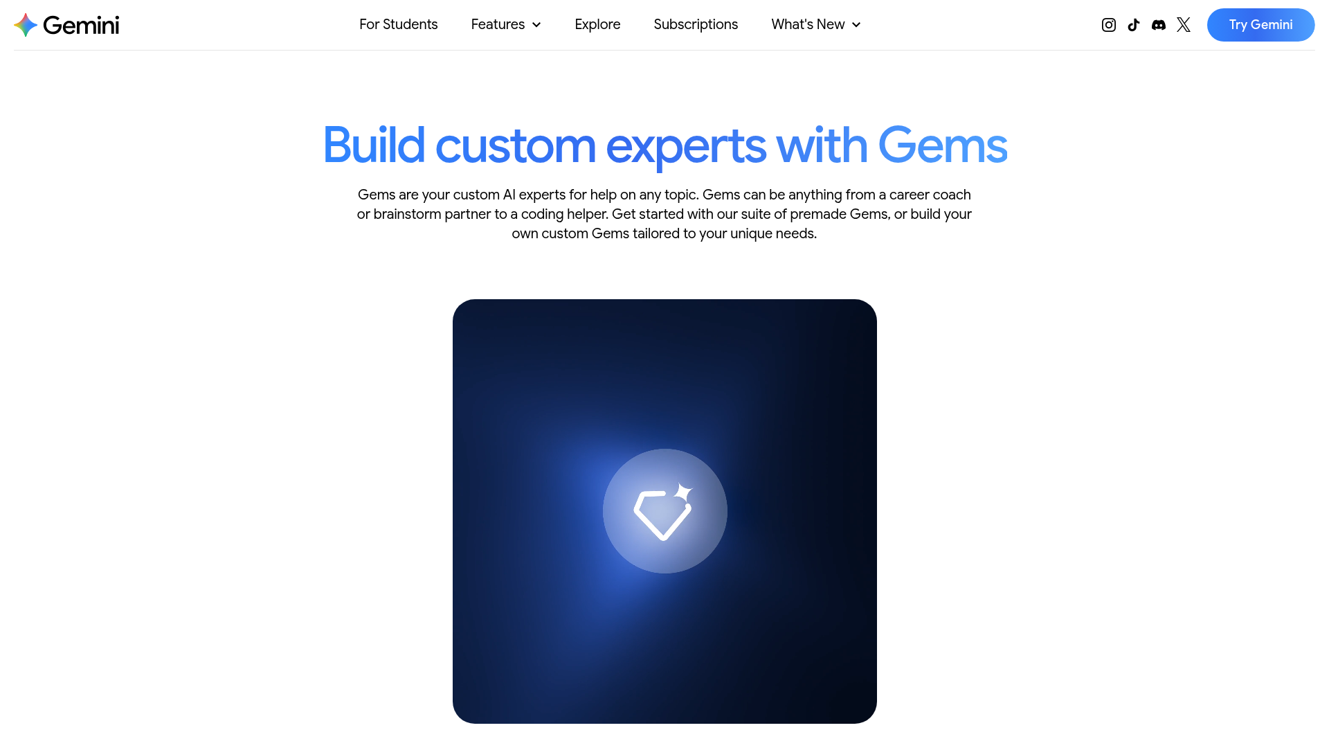 Google Gemini Gems custom expert feature page