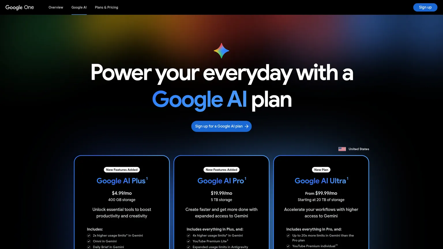 Google AI Plus Pro und Ultra Preisseite