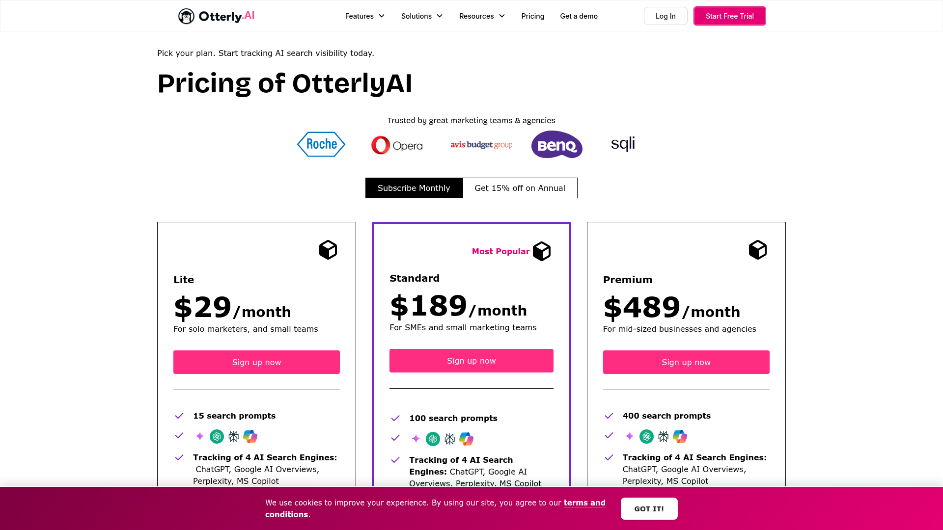 Otterly.ai pricing page