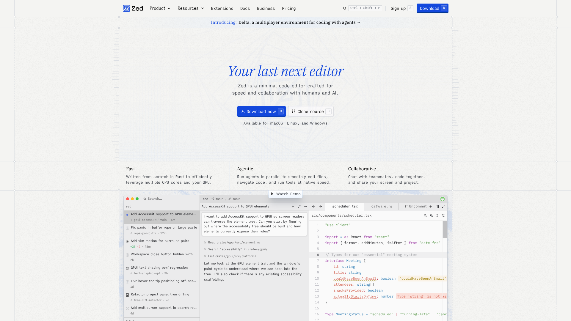 Zed code editor homepage