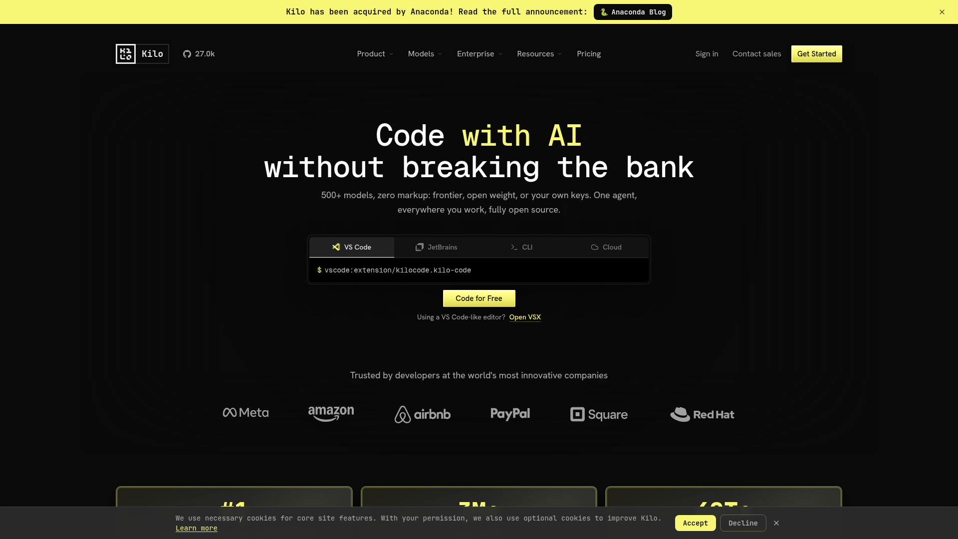 Kilo Code coding assistant homepage