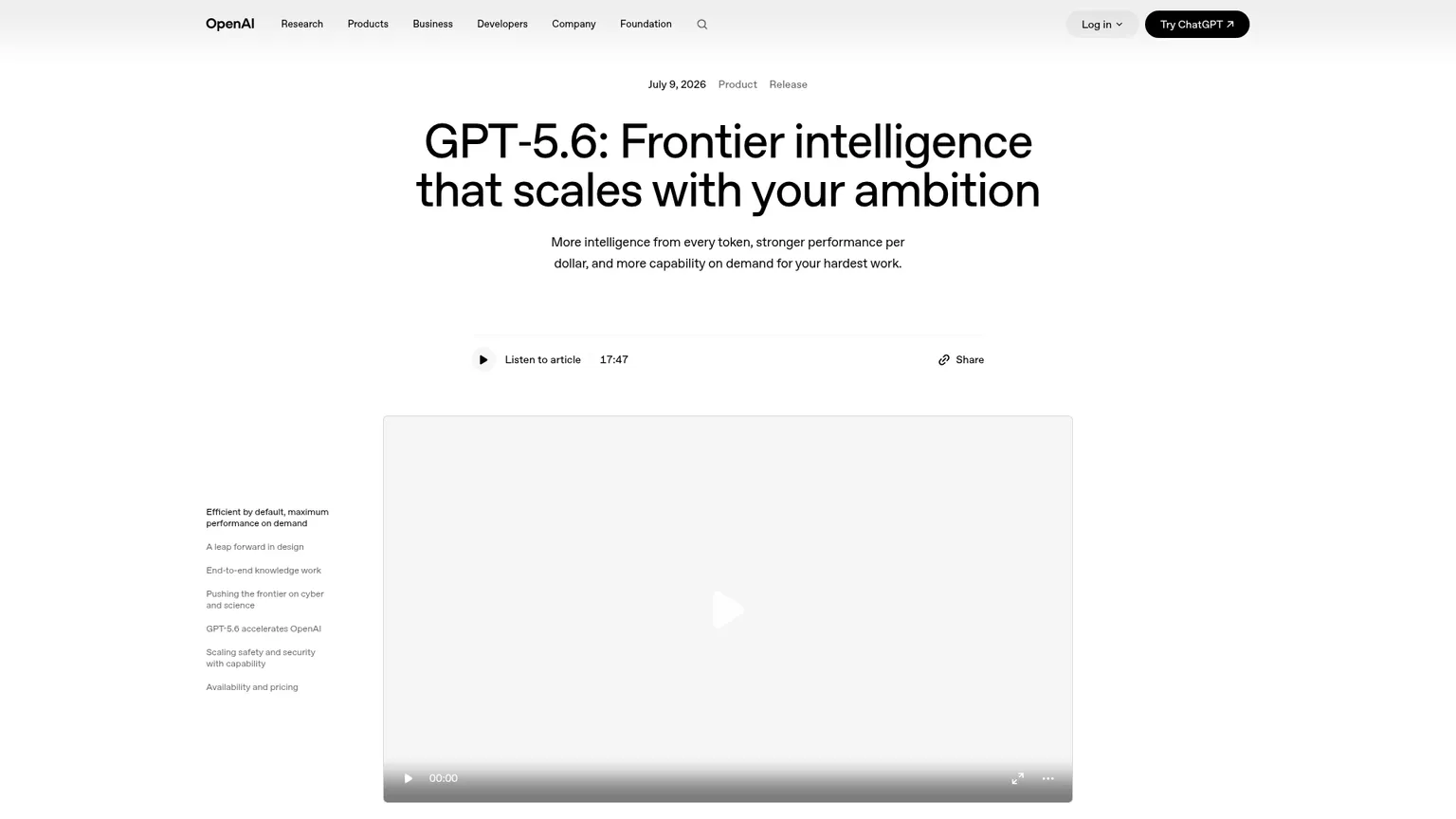 صفحة إطلاق OpenAI لـGPT-5.6 مع Sol وTerra وLuna