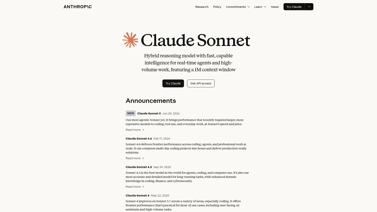 صفحة منتج Anthropic Claude Sonnet 5