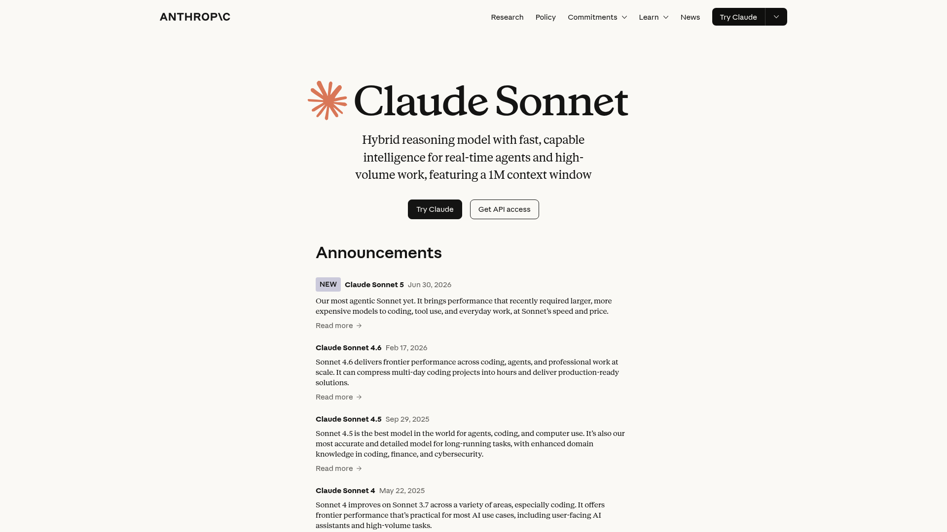 Anthropic Claude Sonnet 5 product page