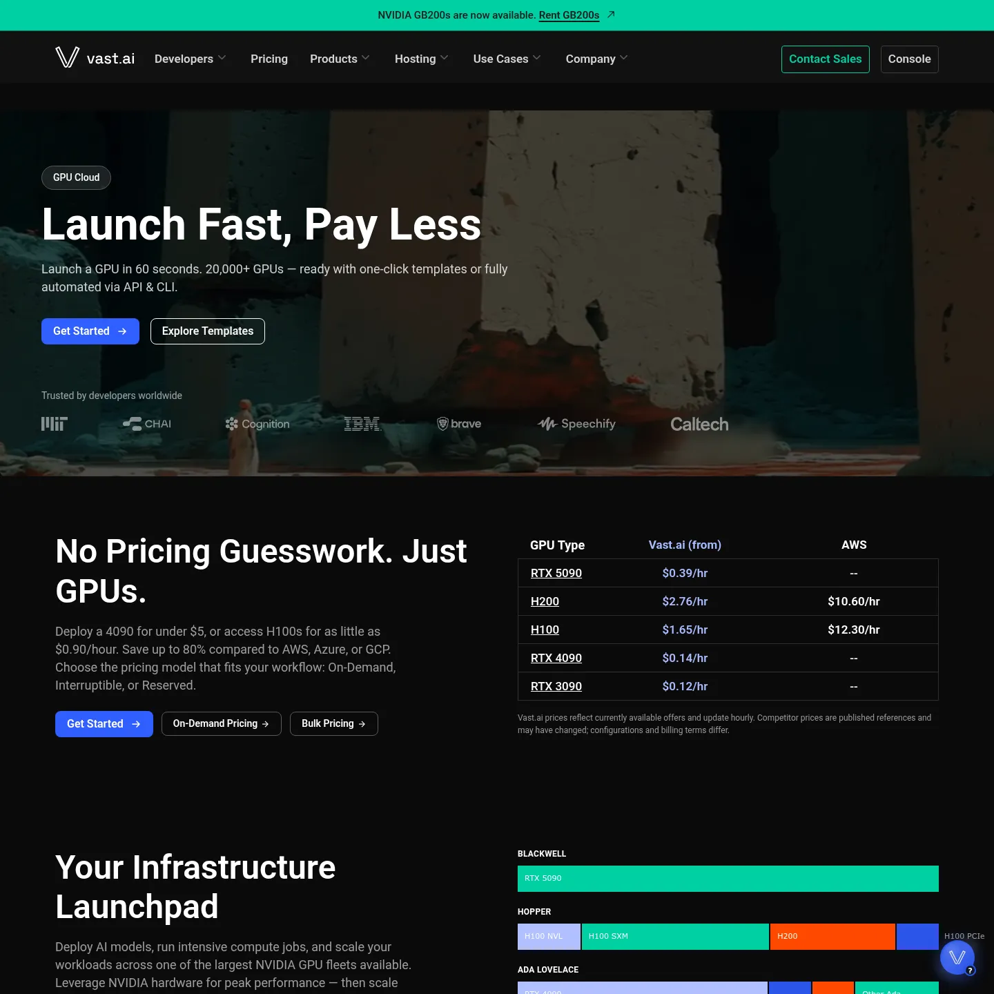 Страница GPU-облака Vast.ai с описанием маркетплейса аренды