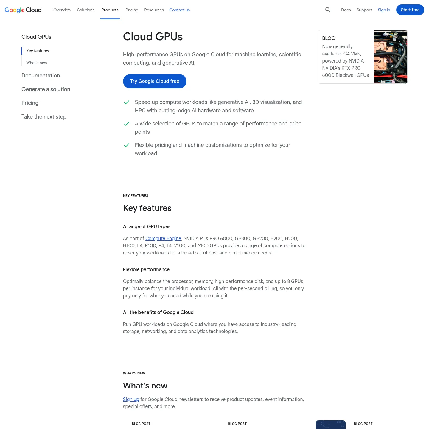 Страница Google Cloud GPUs с вариантами GPU-инфраструктуры