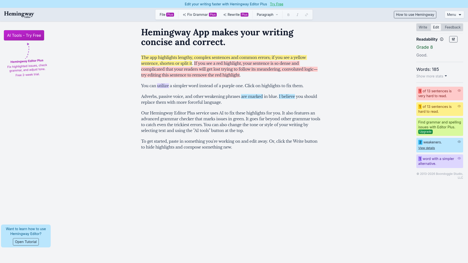 Hemingway Editor readability and clarity highlights