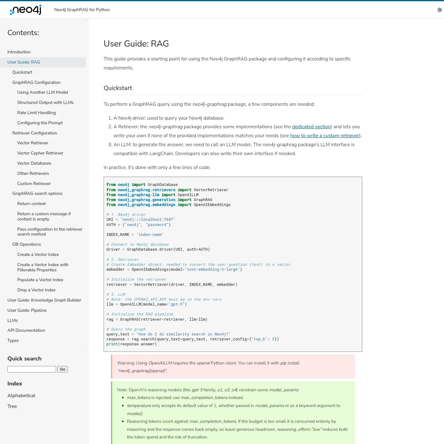 Neo4j GraphRAG for Python 文档,展示可用的检索方式