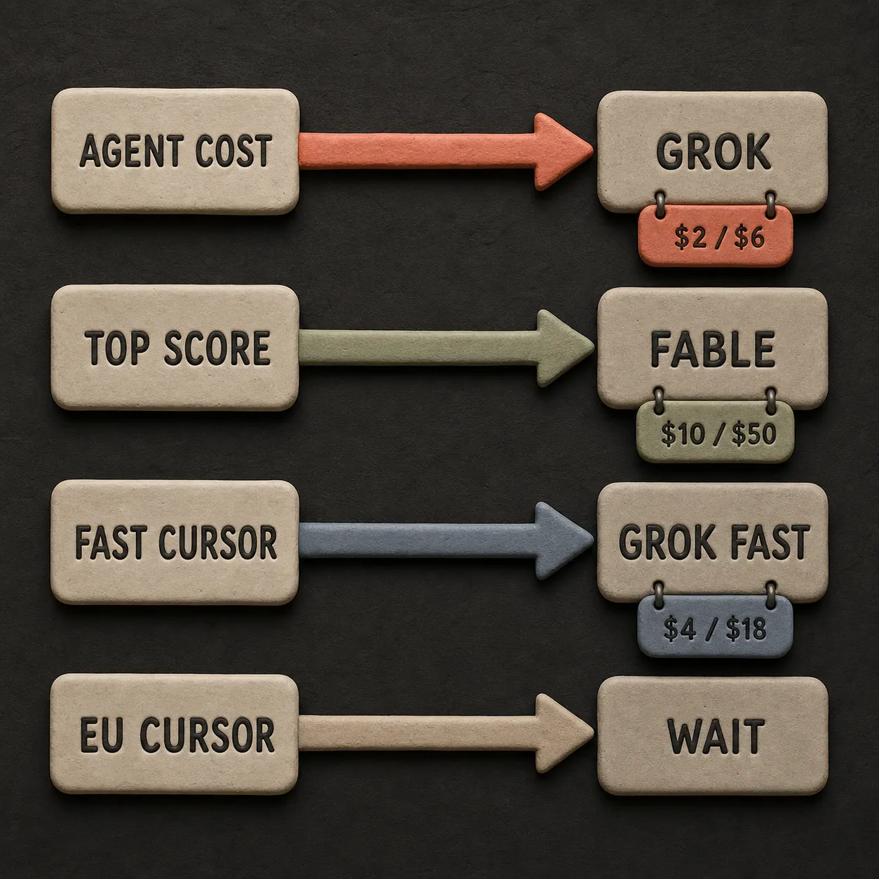 Mappa decisionale per scegliere Grok 4.5, Fable 5, Composer 2.5 oppure attendere