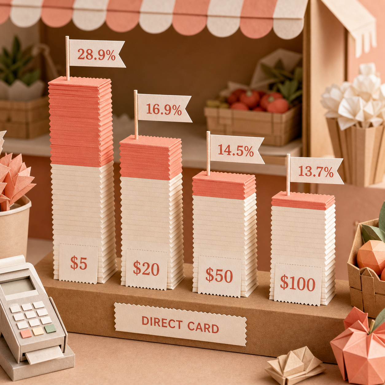 Effective Gumroad direct-card fee at four order values