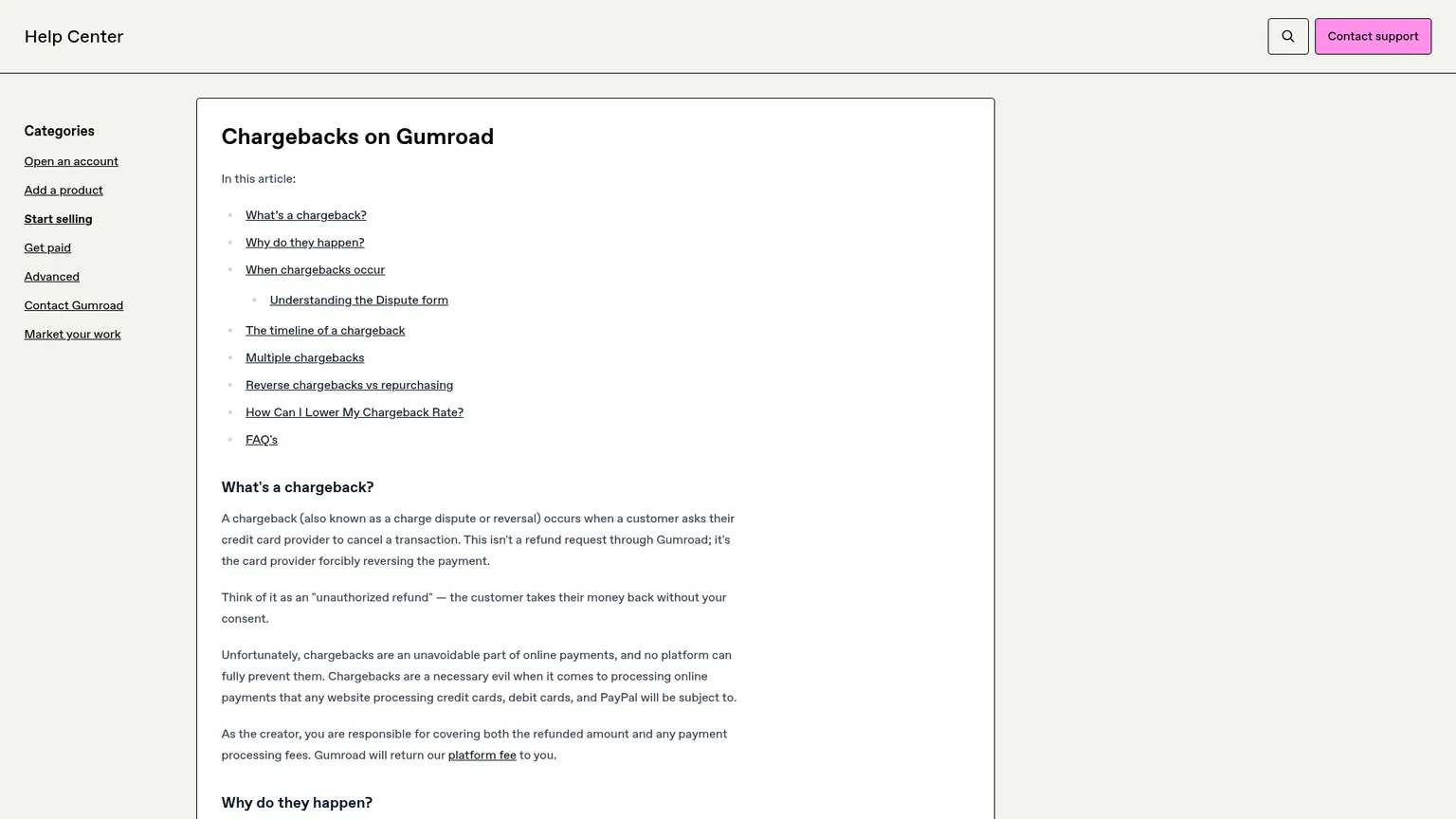 نسب النزاعات والاعتراضات على الدفع وسياسة الاسترداد من مركز مساعدة Gumroad