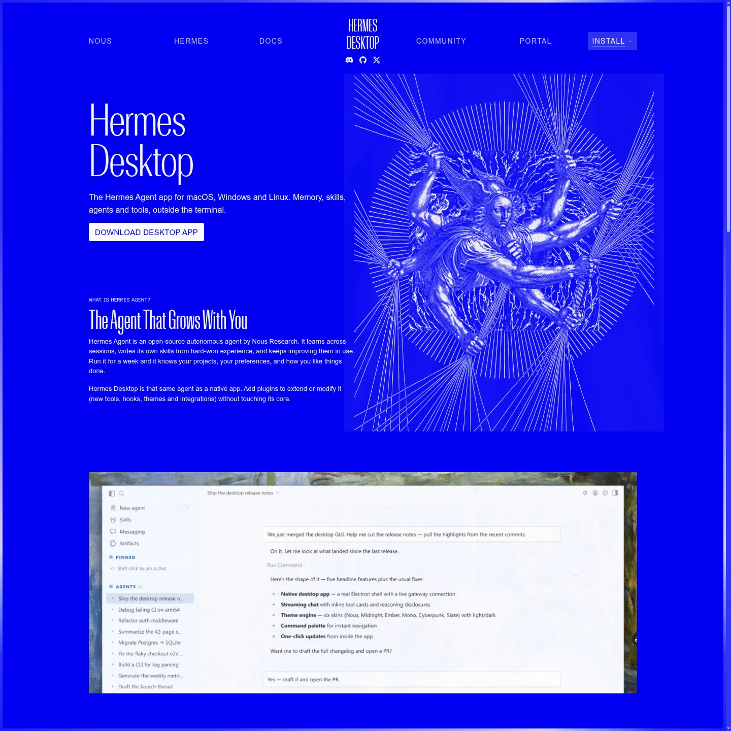 Offizielle Hermes-Desktop-Seite mit Downloads der nativen App und unterstützten Plattformen