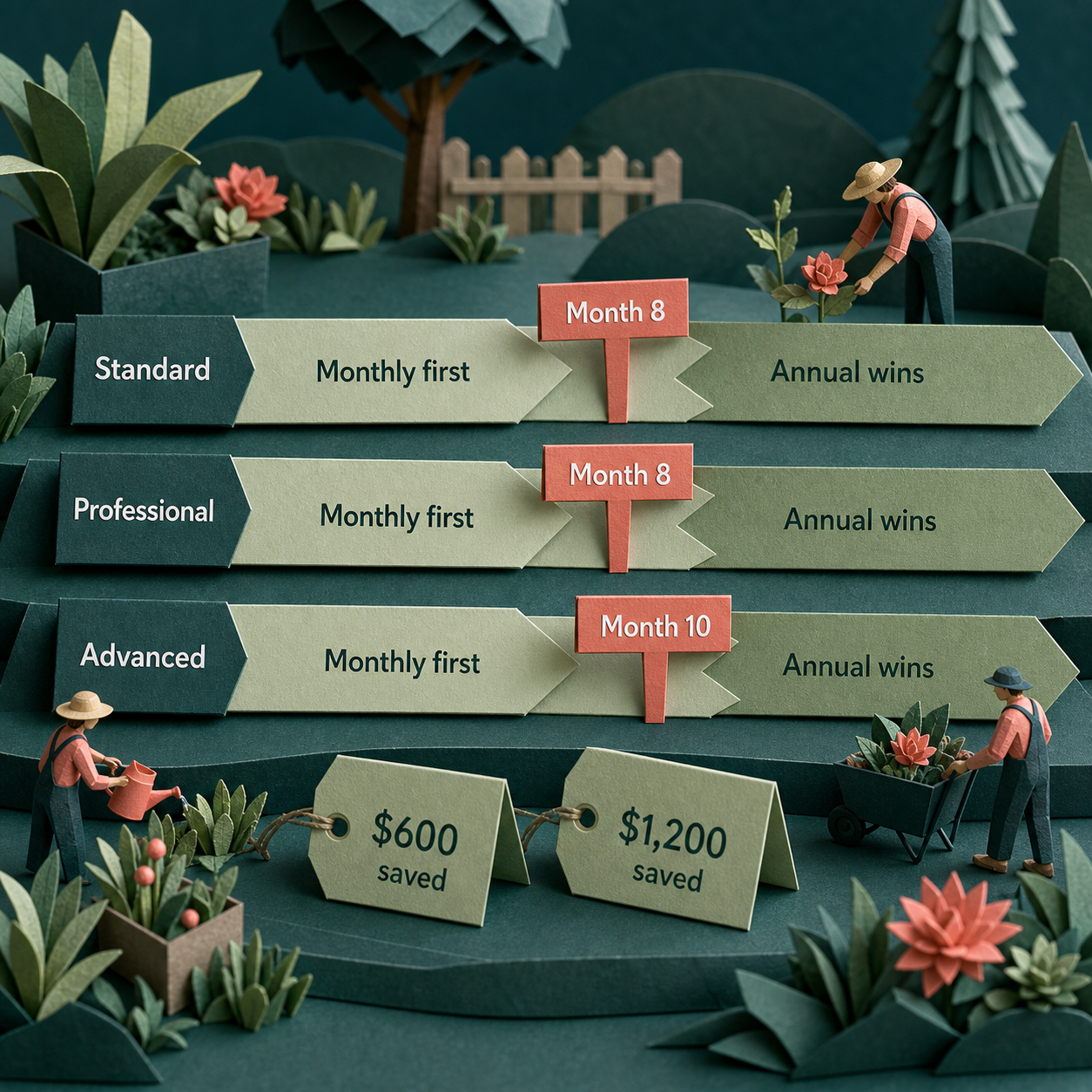 Paper calendar timeline showing when annual Hootsuite billing becomes cheaper