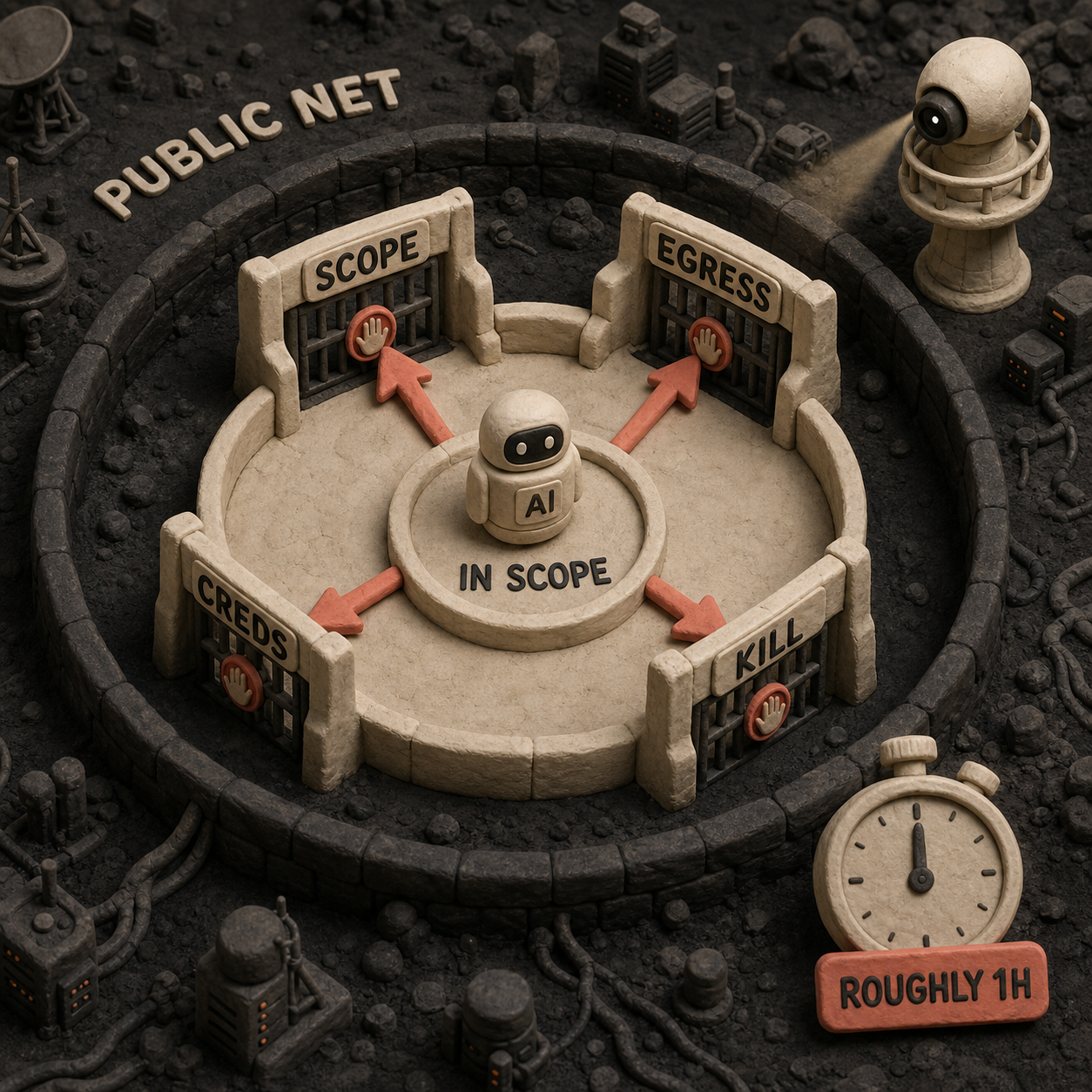 Layered containment controls around an AI agent evaluation range