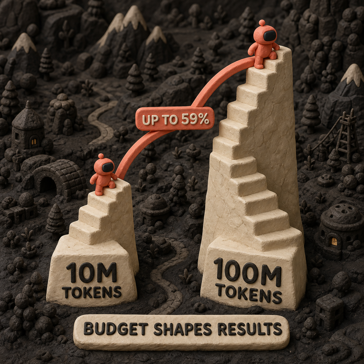 Clay comparison showing agent performance changing between 10 million and 100 million token budgets