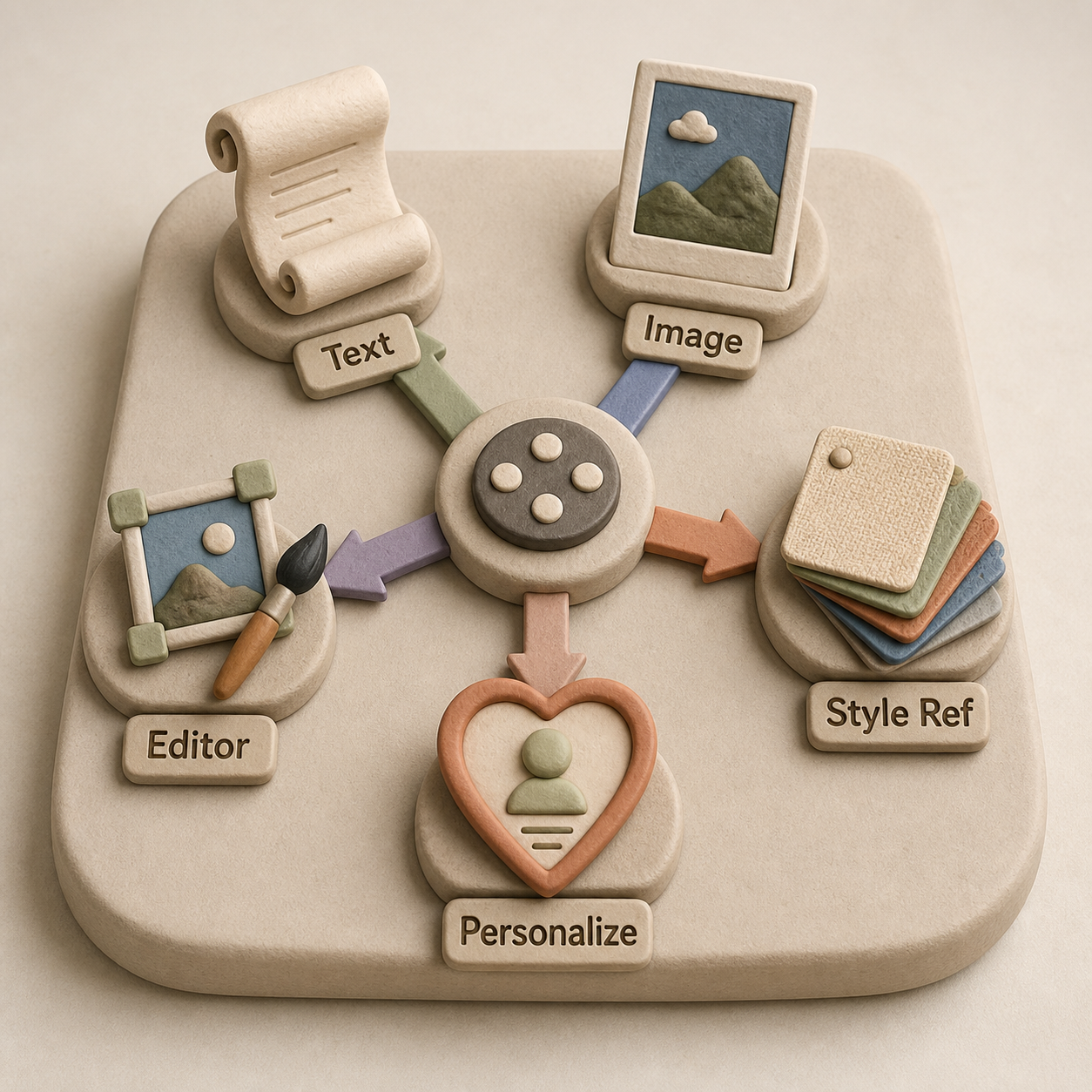 Decision map for choosing a Midjourney text prompt, image prompt, style reference, personalization, or editor