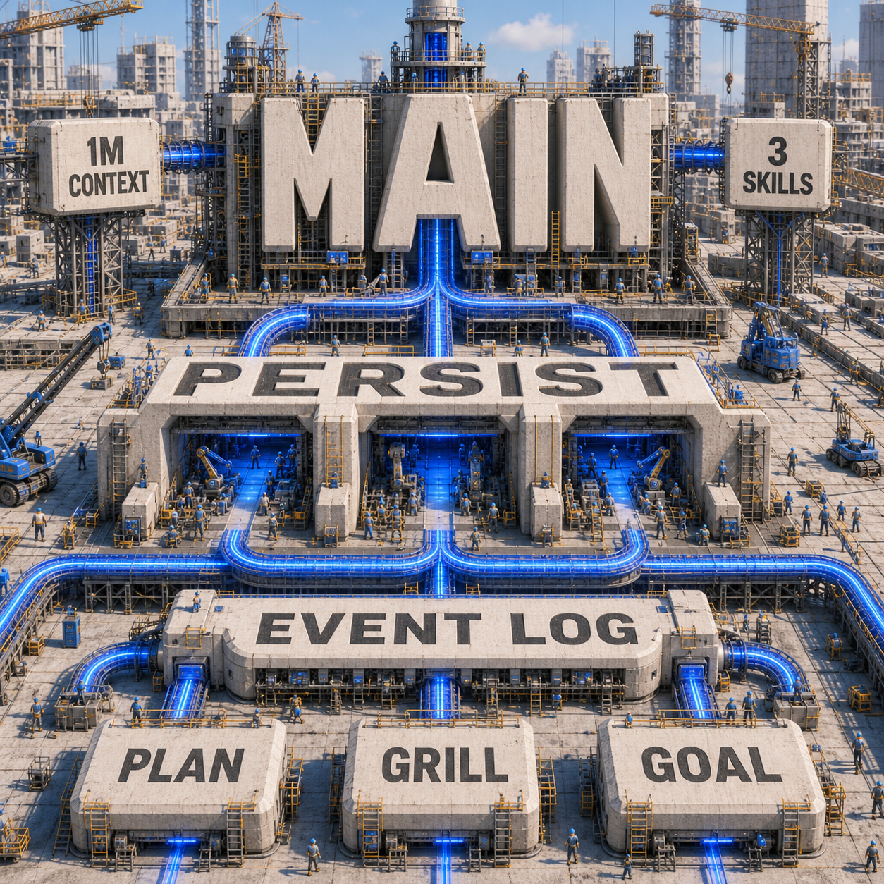 Physical infographic showing a main Muse Code agent connected to persistent background agents, a local event log, three built-in skills, and a one million token context tag