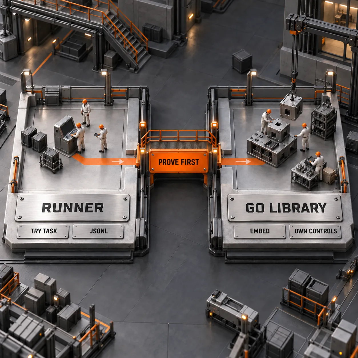 Architectural decision map comparing the Unreal Agent runner for trials with the Go library for embedded products