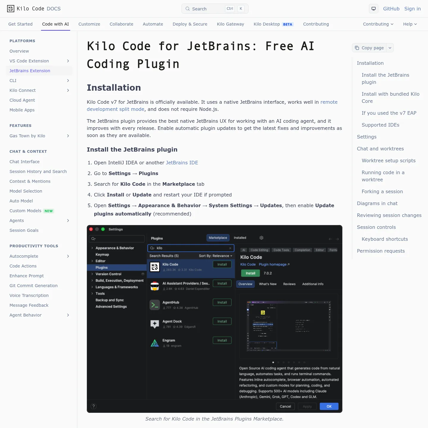 Kilos JetBrains-Dokumentation zur Installation und Konfiguration des nativen Plugins