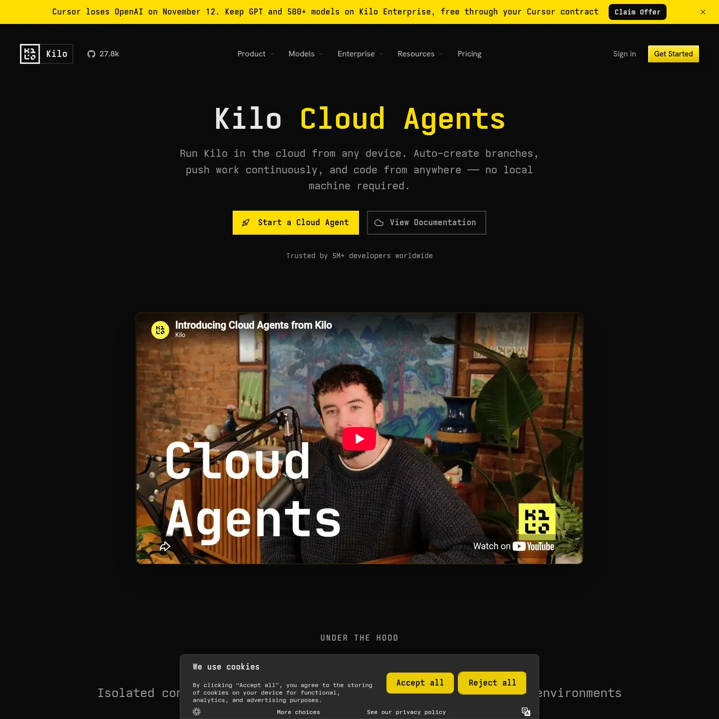 Kilos Cloud-Agents-Seite zu entfernten Umgebungen und der Einrichtung von Repositories