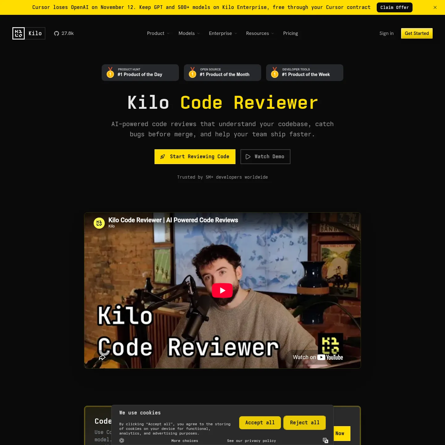 Kilos Code-Reviewer-Seite mit Pull-Request-Analyse und Inline-Kommentaren