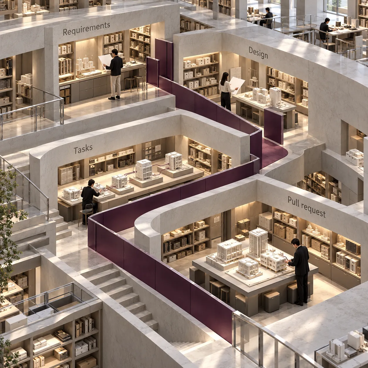 Architectural library route from requirements through design and tasks to pull request review