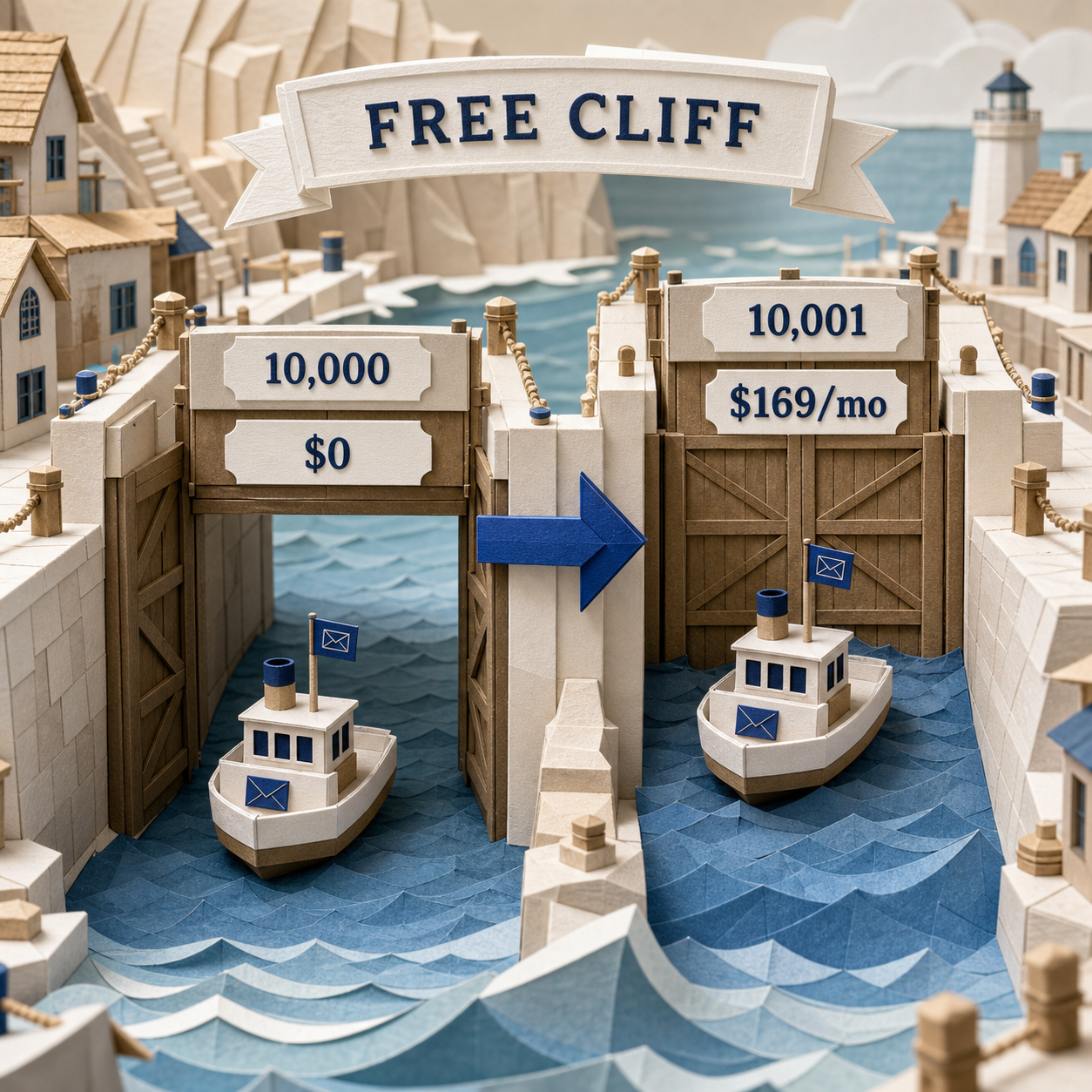 Paper harbor locks comparing Kit at 10,000 and 10,001 subscribers